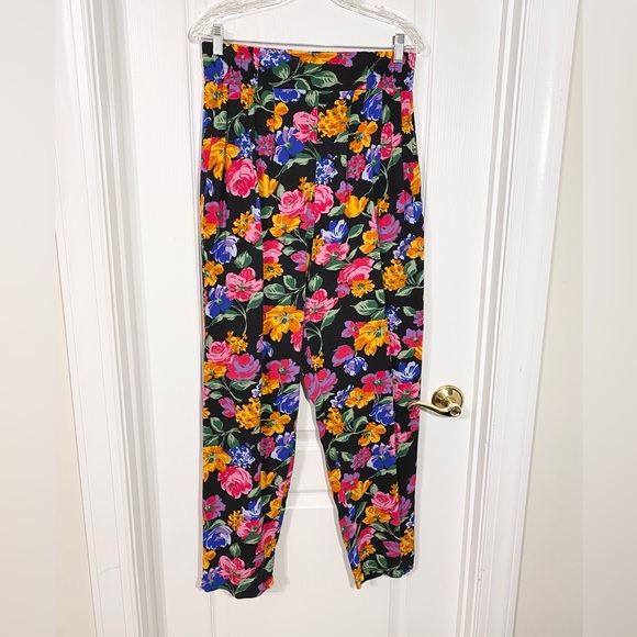 Gitano Pants - Vintage Gitano Floral Print High Waist Pleated Front Tapered Leg Ankle Pants M